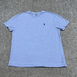 Polo Ralph Lauren Shirt Mens L Blue Classic Fit V Neck Embroidered Pony Preppy